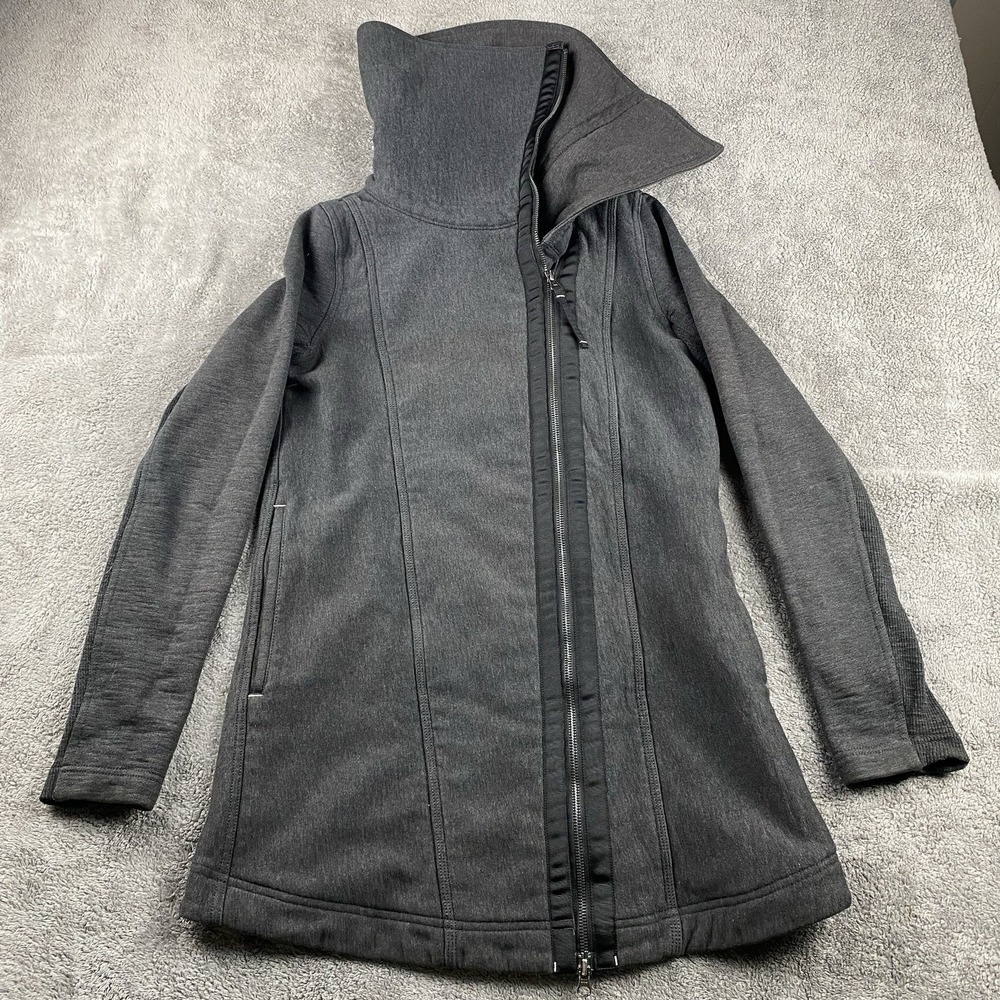 Lululemon Virasana‎ Blanket Wrap Jacket Coat Womens 6 Gray Moto Zip Shawl Collar